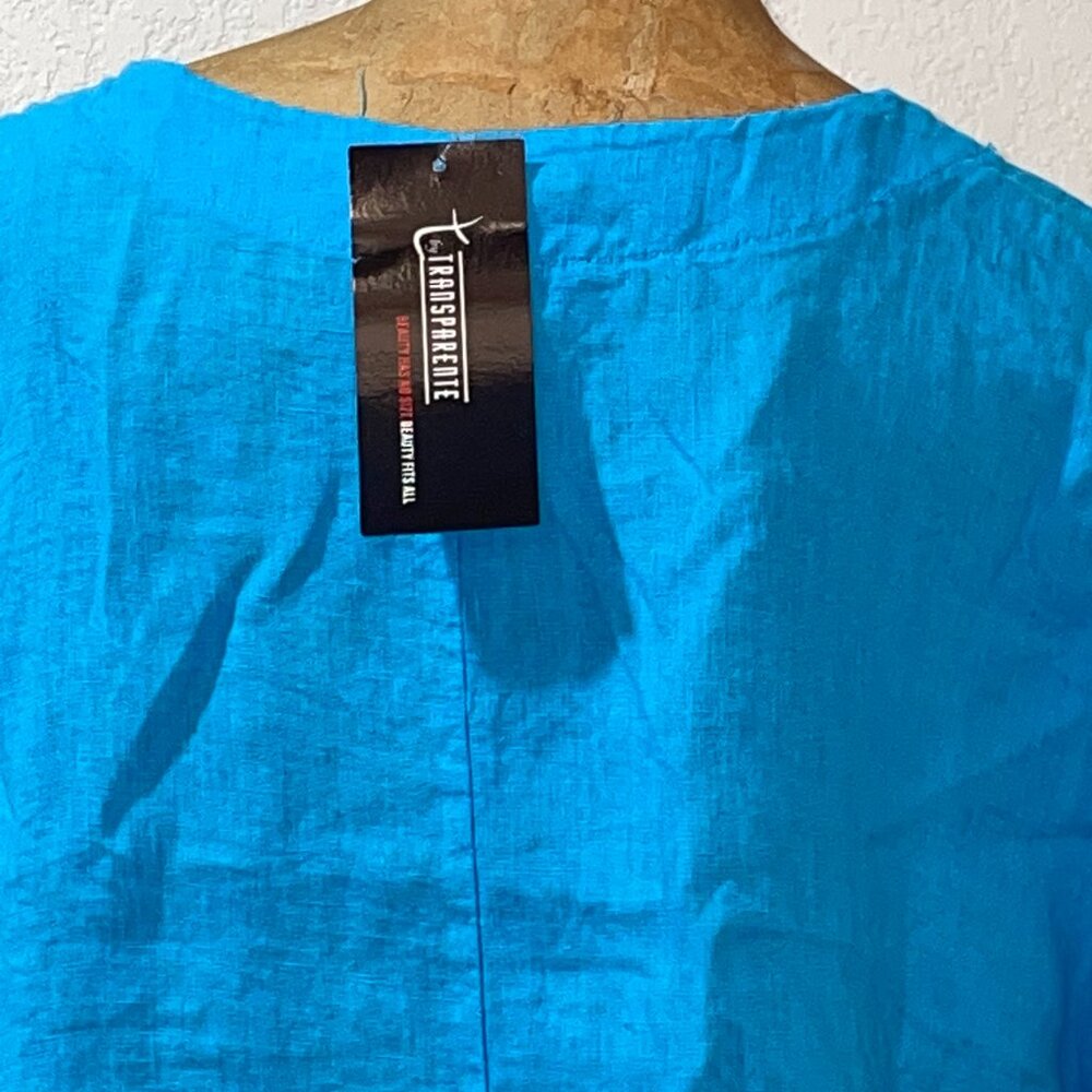 NWT Bright Blue Print Linen Dress TRANSPARENTE sz 1 M Made in Italy - Picture 3 of 3